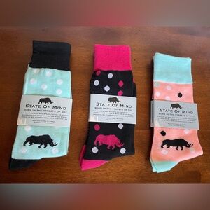 Socks. 3 Pairs, State Of Mind Brand. Light Blue, Pink And Black. NWT